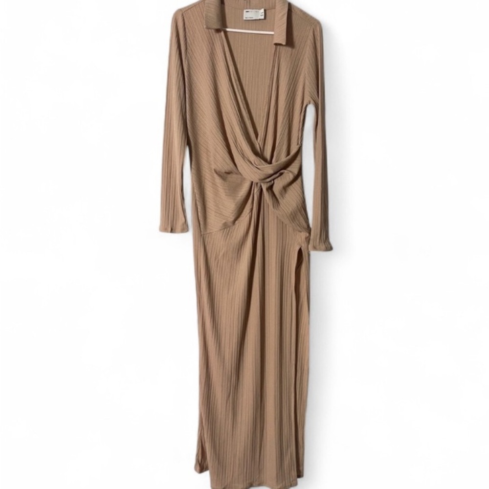 ASOS Tan Wrap Maxi Dress with Tie Front